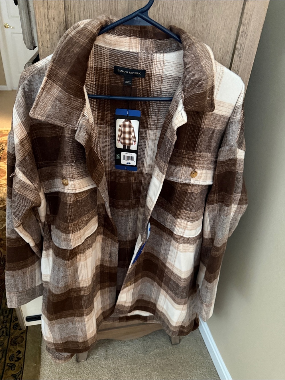 Banana Republic Brown and Cream Plaid Button-Down Shacket